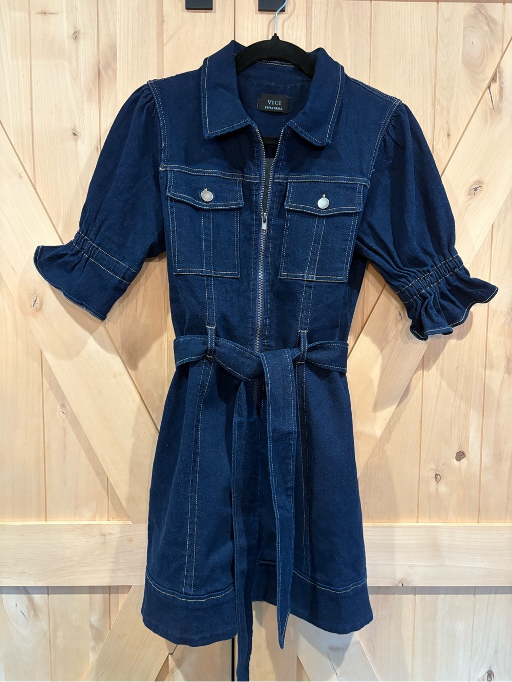 NWOT Vici Girls' Navy Denim Belted Dress